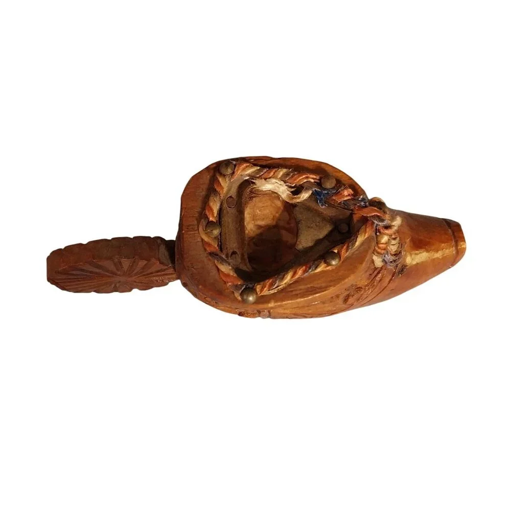 Wood Boot Bottle Opener With Spur Handle Hand Carved Vintage